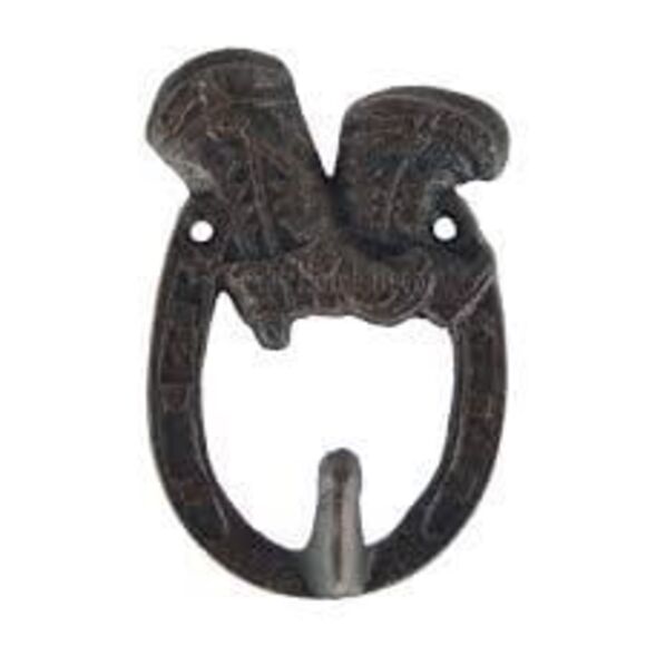 Rustic Western Cast Iron Cowboy Boots Horseshoe Shape Singular Wall Hook Decor - Picture 1 of 4